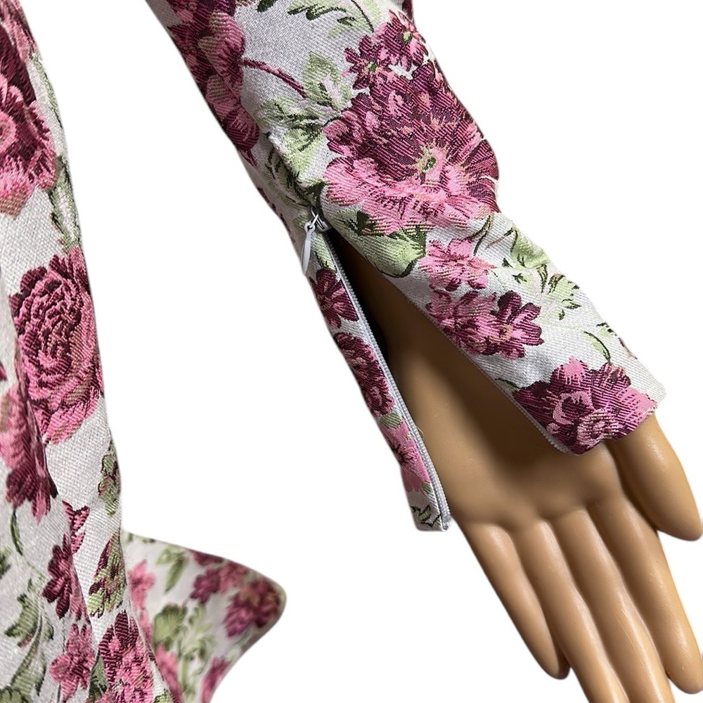 Asos Luxe Keyhole Cut Out Floral jacquard High Neck Long Sleeve Mini Dress Sz 6 - Picture 8 of 14